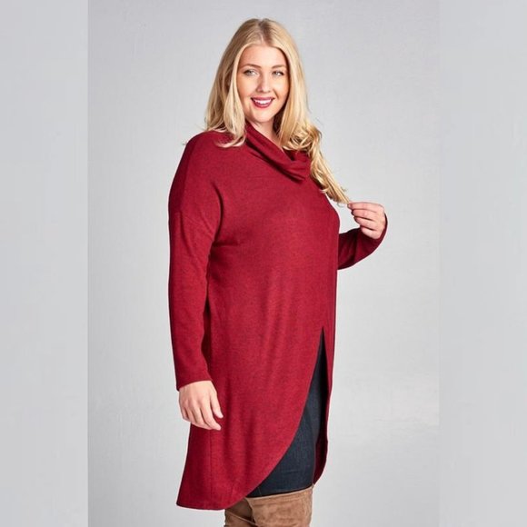 Hacci Brush Cowl Neck Long Blouse Top Plus Size - Picture 3 of 3